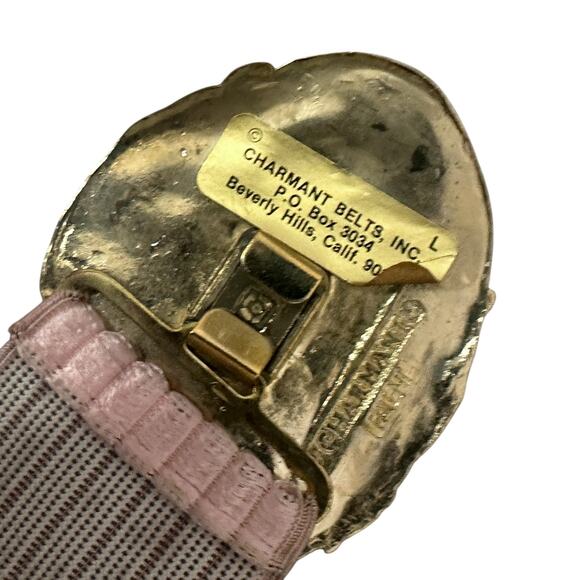 Vintage 1980s Charmant Belts Pink Flamingo Gold Buckle Elastic Belt L - Picture 6 of 6